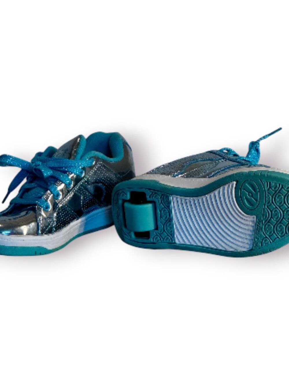Heelys Split Chrome Metallic Blue Skate Shoes Sneakers Wheels Womens 5 / Youth 4